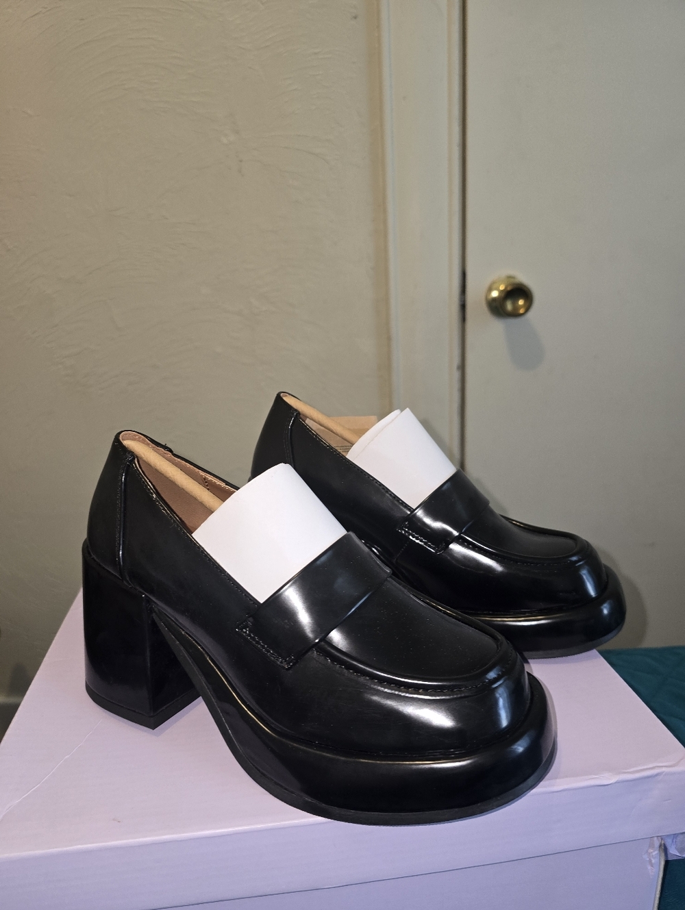 Madden Girl Black  Chunky Heel Loafers - Women's